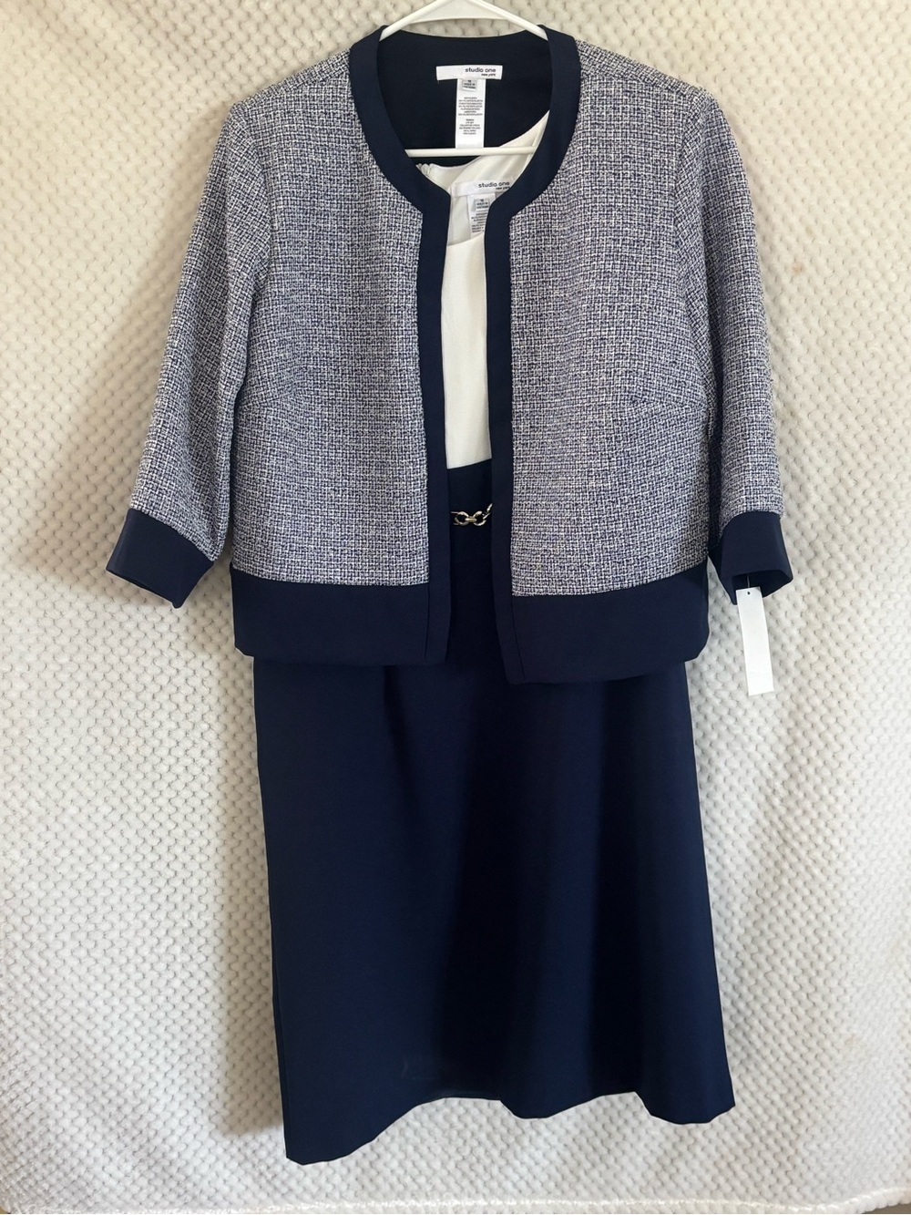 Studio One Navy and Heather Gray Cropped Jacket